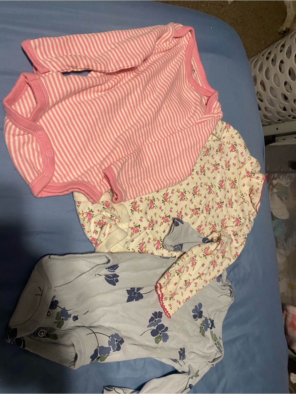 GAP Cream Floral Baby Bodysuit Set with Pink Trim-3 onesies